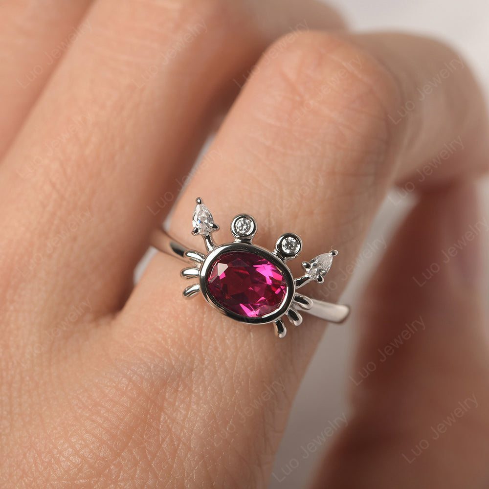 Crab Ruby Engagement Ring Sterling Silver - LUO Jewelry