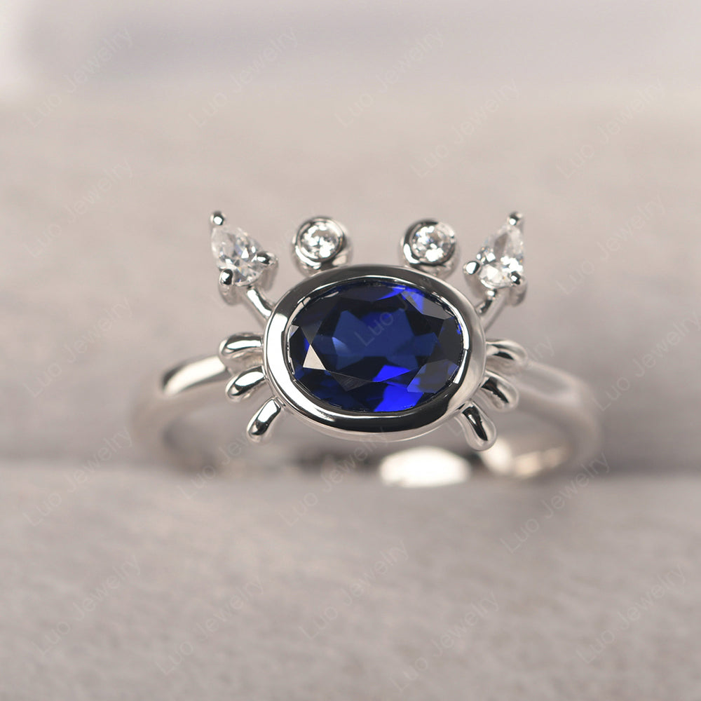 Crab Lab Sapphire Engagement Ring Sterling Silver - LUO Jewelry
