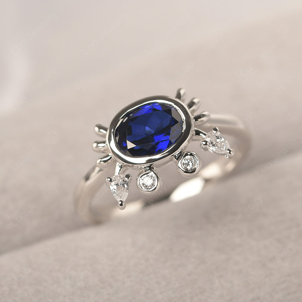 Crab Lab Sapphire Engagement Ring Sterling Silver - LUO Jewelry