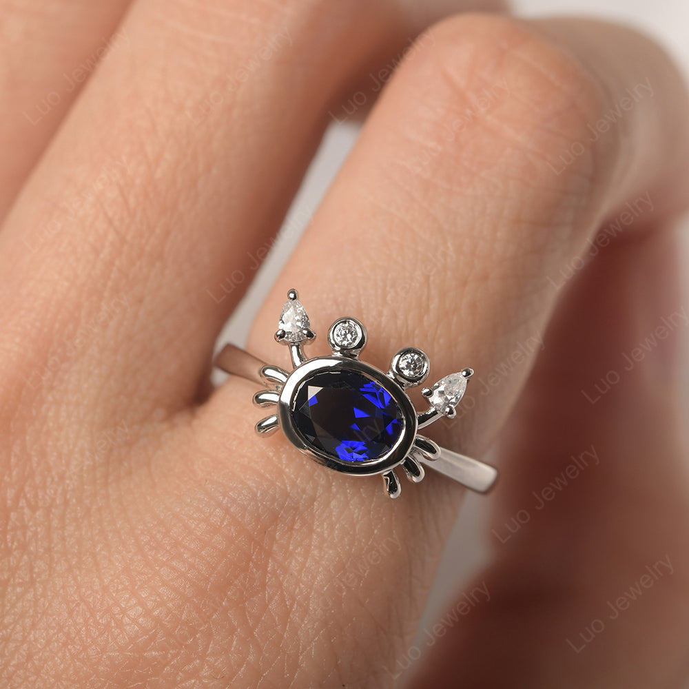 Crab Lab Sapphire Engagement Ring Sterling Silver - LUO Jewelry