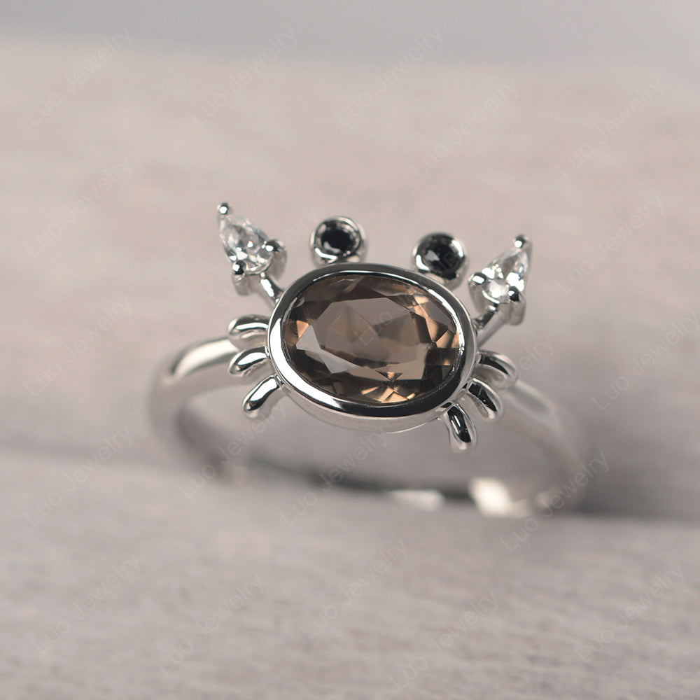 Crab Smoky Quartz  Engagement Ring Sterling Silver - LUO Jewelry