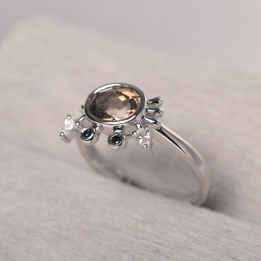 Crab Smoky Quartz  Engagement Ring Sterling Silver - LUO Jewelry