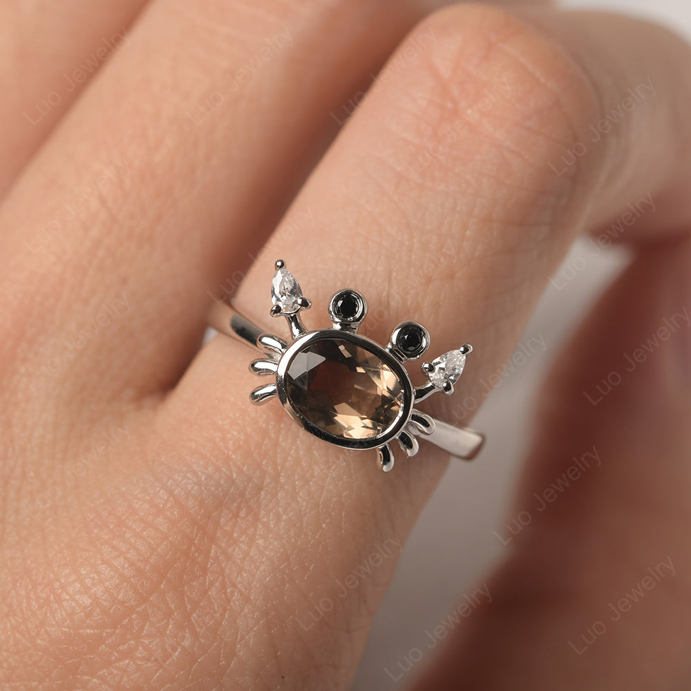 Crab Smoky Quartz  Engagement Ring Sterling Silver - LUO Jewelry