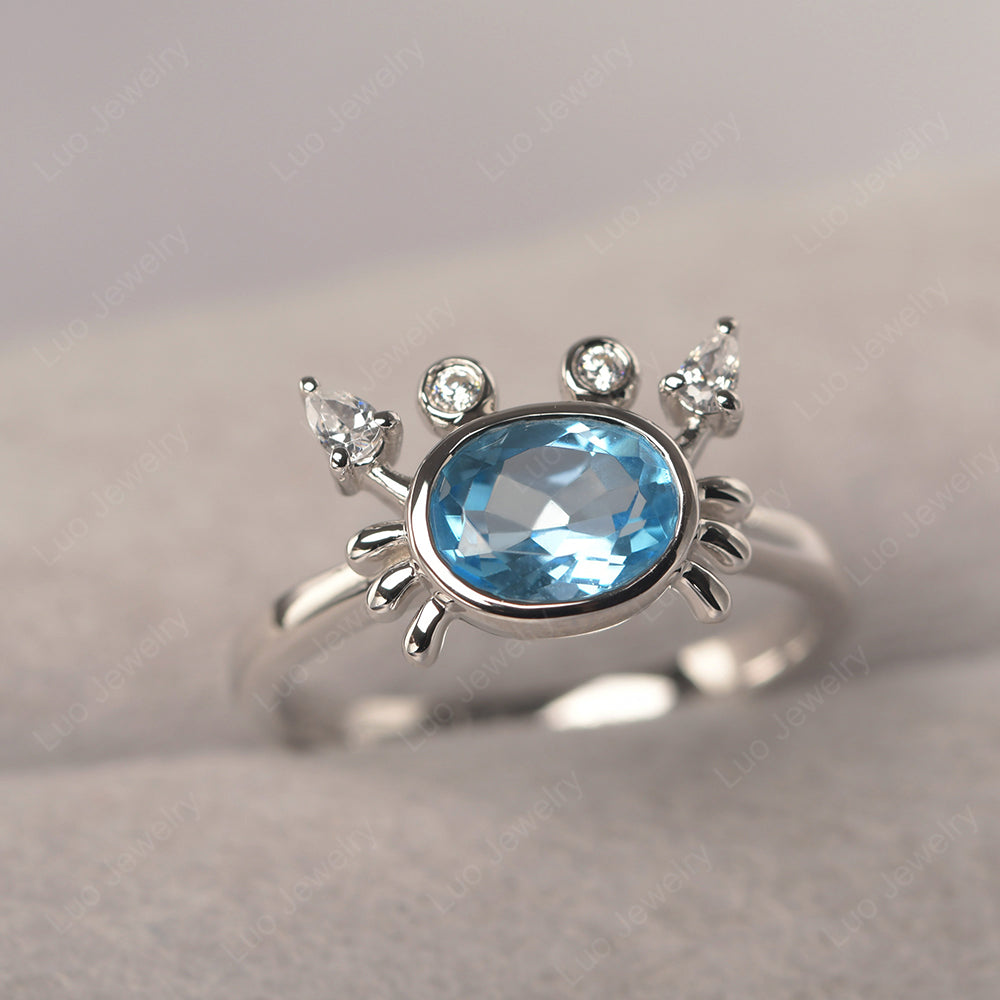 Crab Swiss Blue Topaz Engagement Ring Sterling Silver - LUO Jewelry