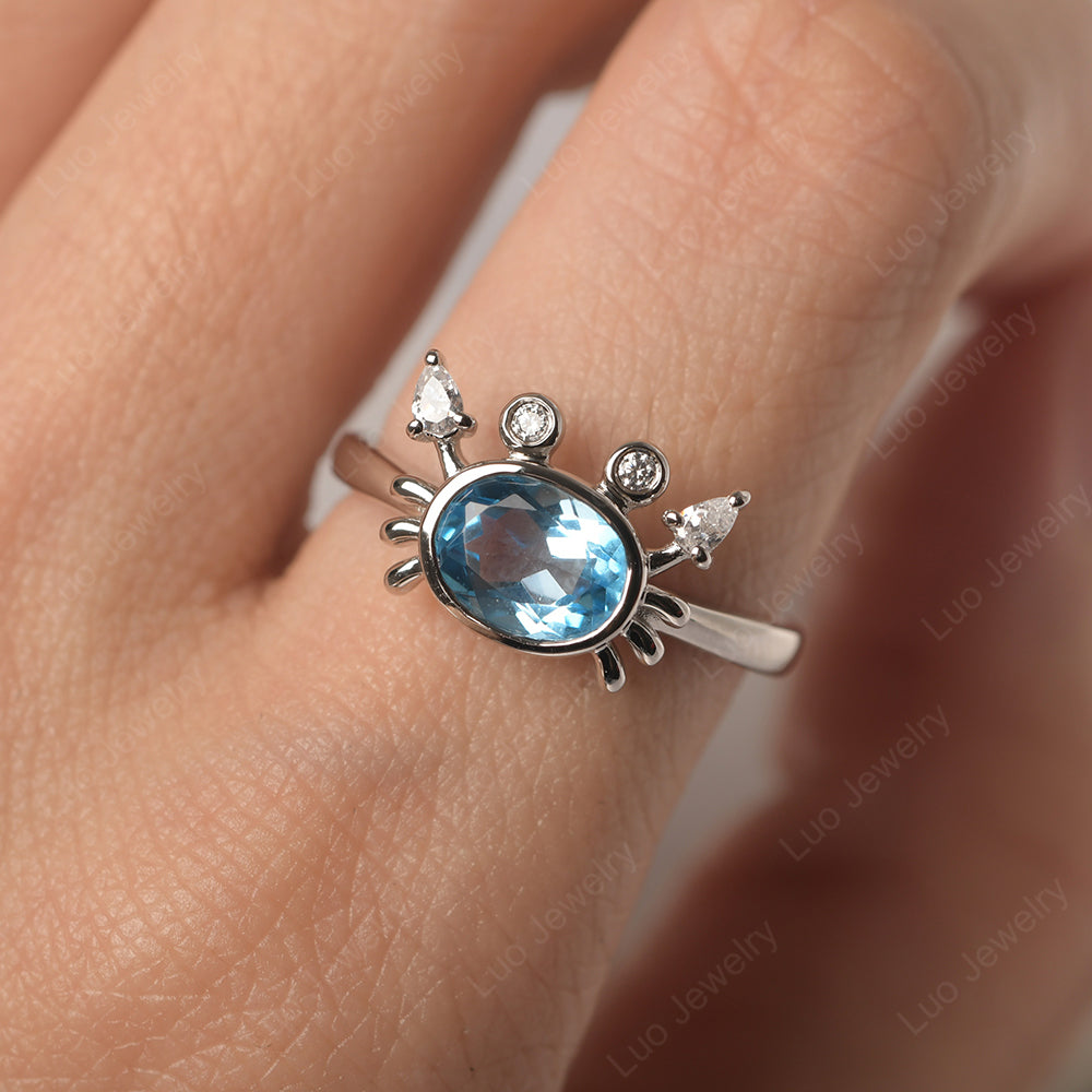 Crab Swiss Blue Topaz Engagement Ring Sterling Silver - LUO Jewelry