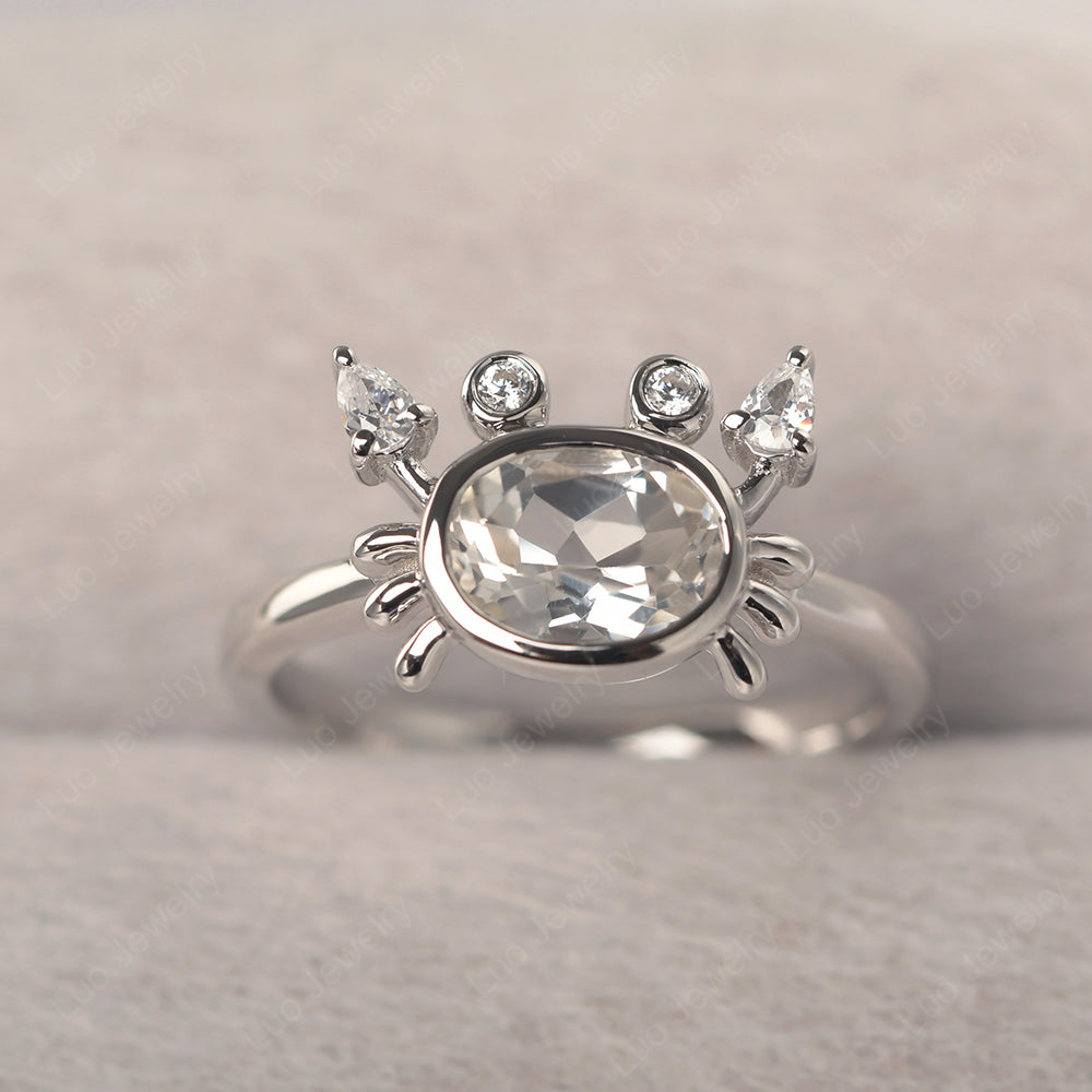 Crab White Topaz Engagement Ring Sterling Silver - LUO Jewelry