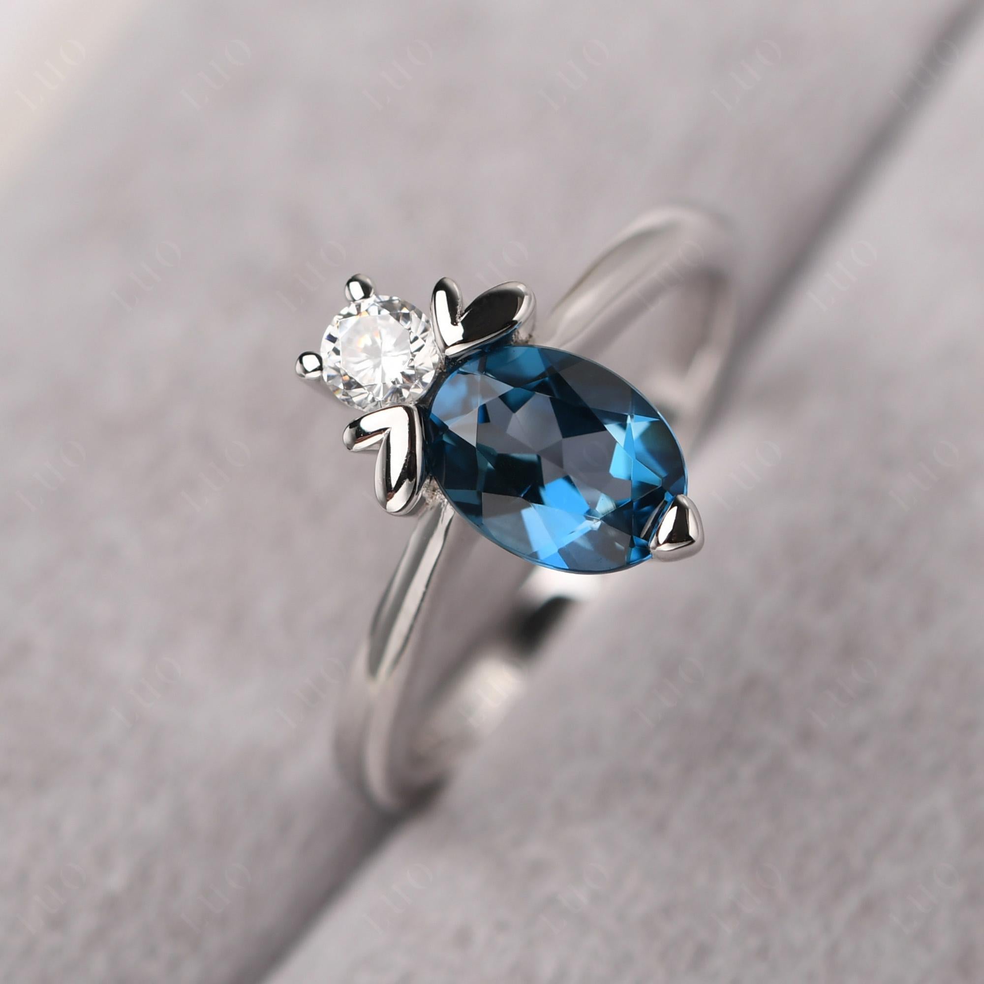 London Blue Topaz Nature Inspired Bee Ring - LUO Jewelry