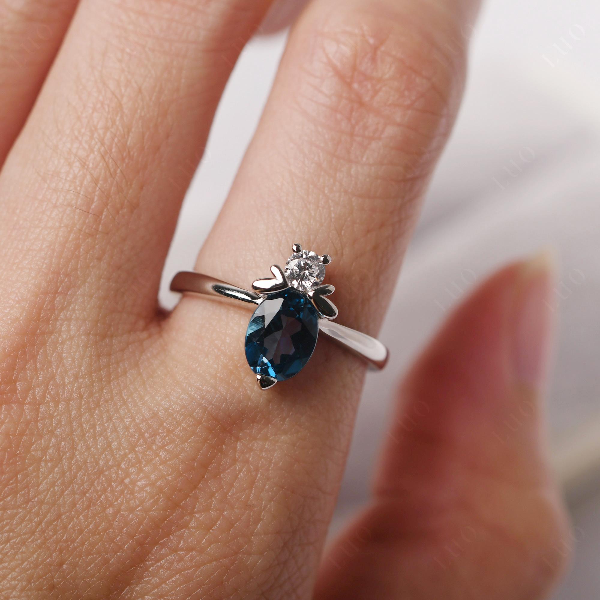 London Blue Topaz Nature Inspired Bee Ring - LUO Jewelry