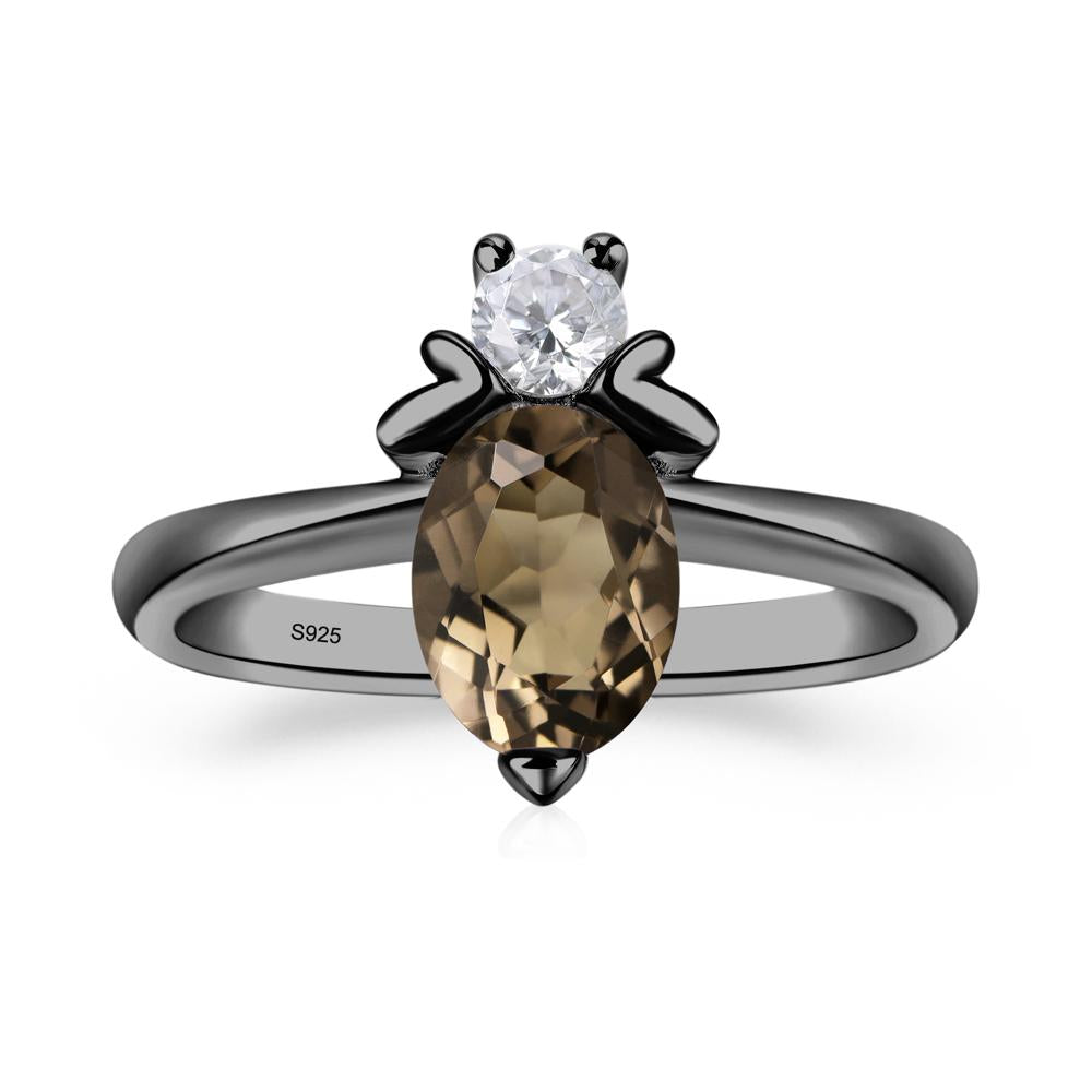 Smoky Quartz Nature Inspired Bee Ring - LUO Jewelry #metal_black finish sterling silver