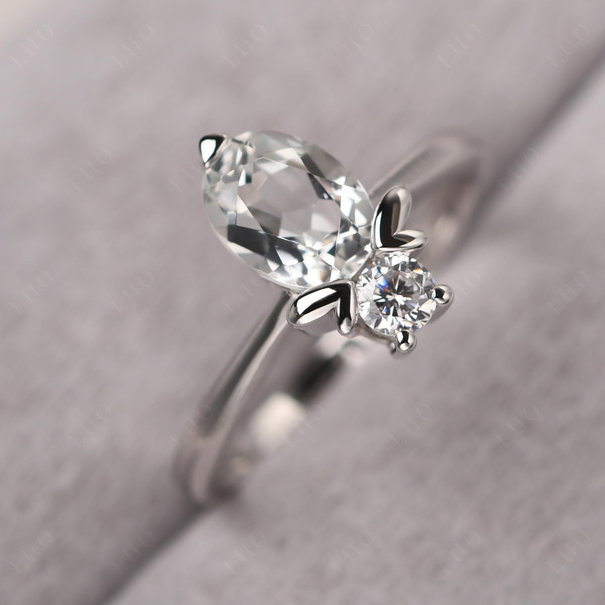 White Topaz Nature Inspired Bee Ring - LUO Jewelry