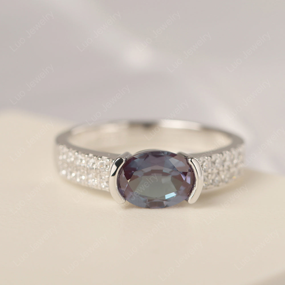 Oval Cut Alexandrite Ring Double Pave Ring - LUO Jewelry