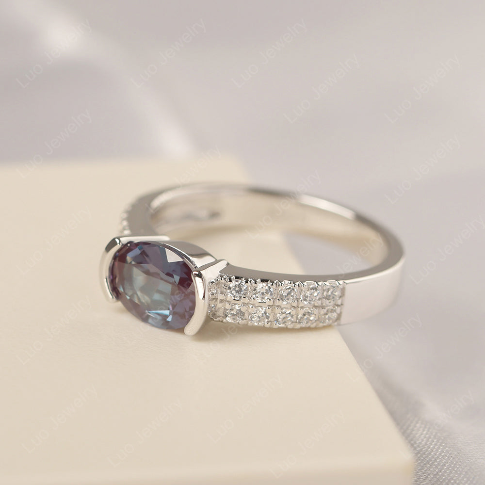 Oval Cut Alexandrite Ring Double Pave Ring - LUO Jewelry