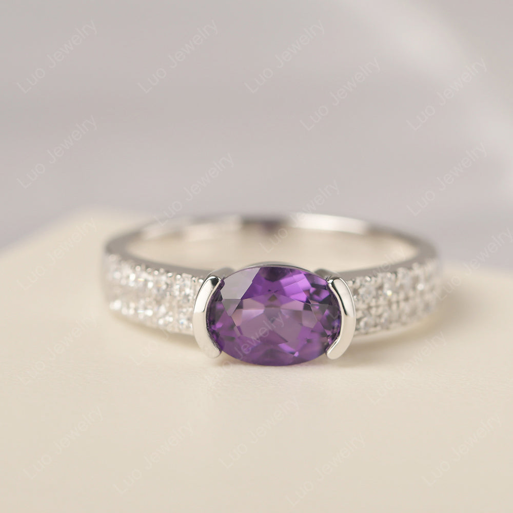 Oval Cut Amethyst Ring Double Pave Ring - LUO Jewelry