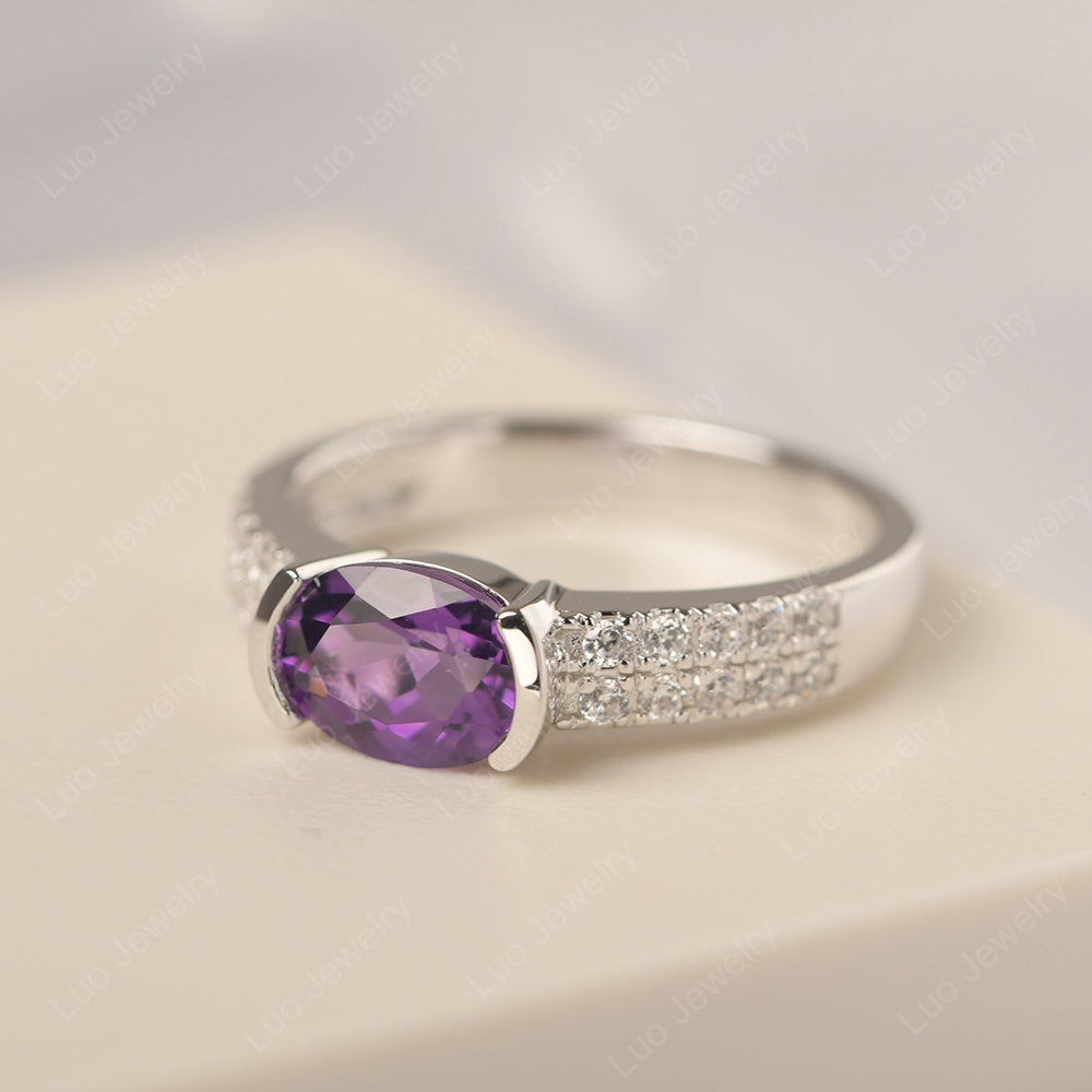 Oval Cut Amethyst Ring Double Pave Ring - LUO Jewelry