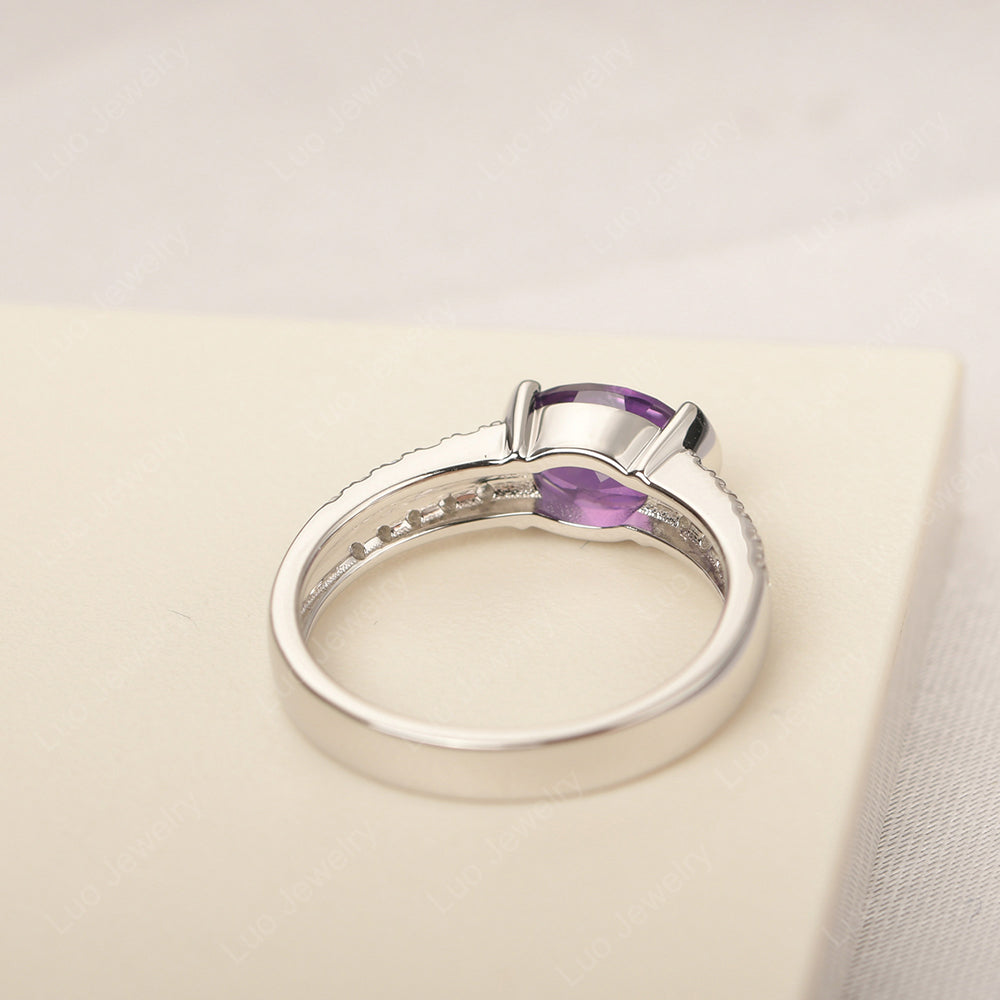 Oval Cut Amethyst Ring Double Pave Ring - LUO Jewelry