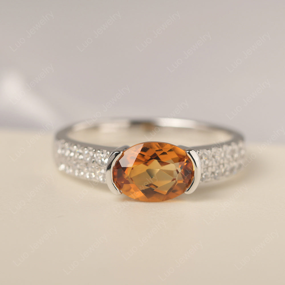 Oval Cut Citrine Ring Double Pave Ring - LUO Jewelry