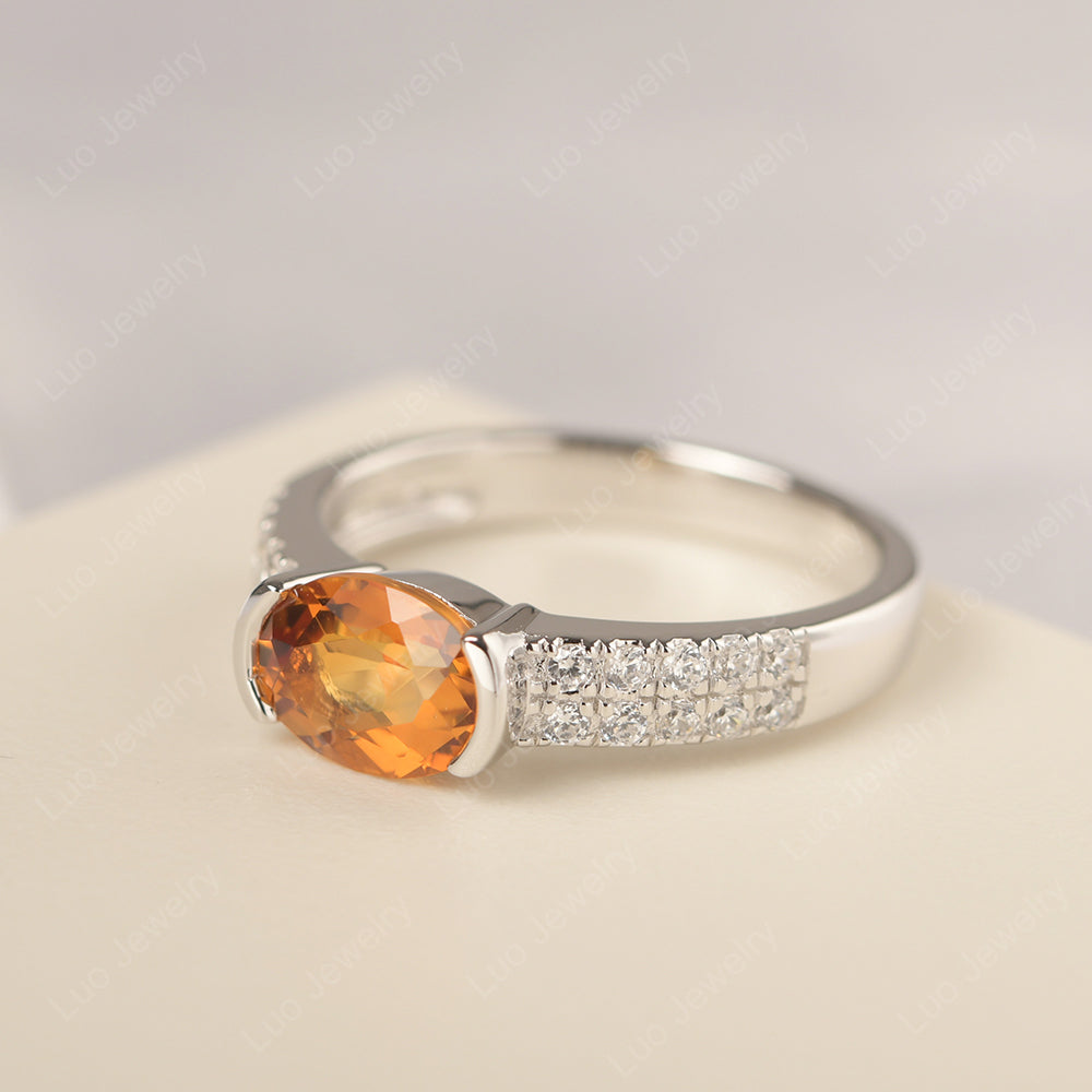 Oval Cut Citrine Ring Double Pave Ring - LUO Jewelry