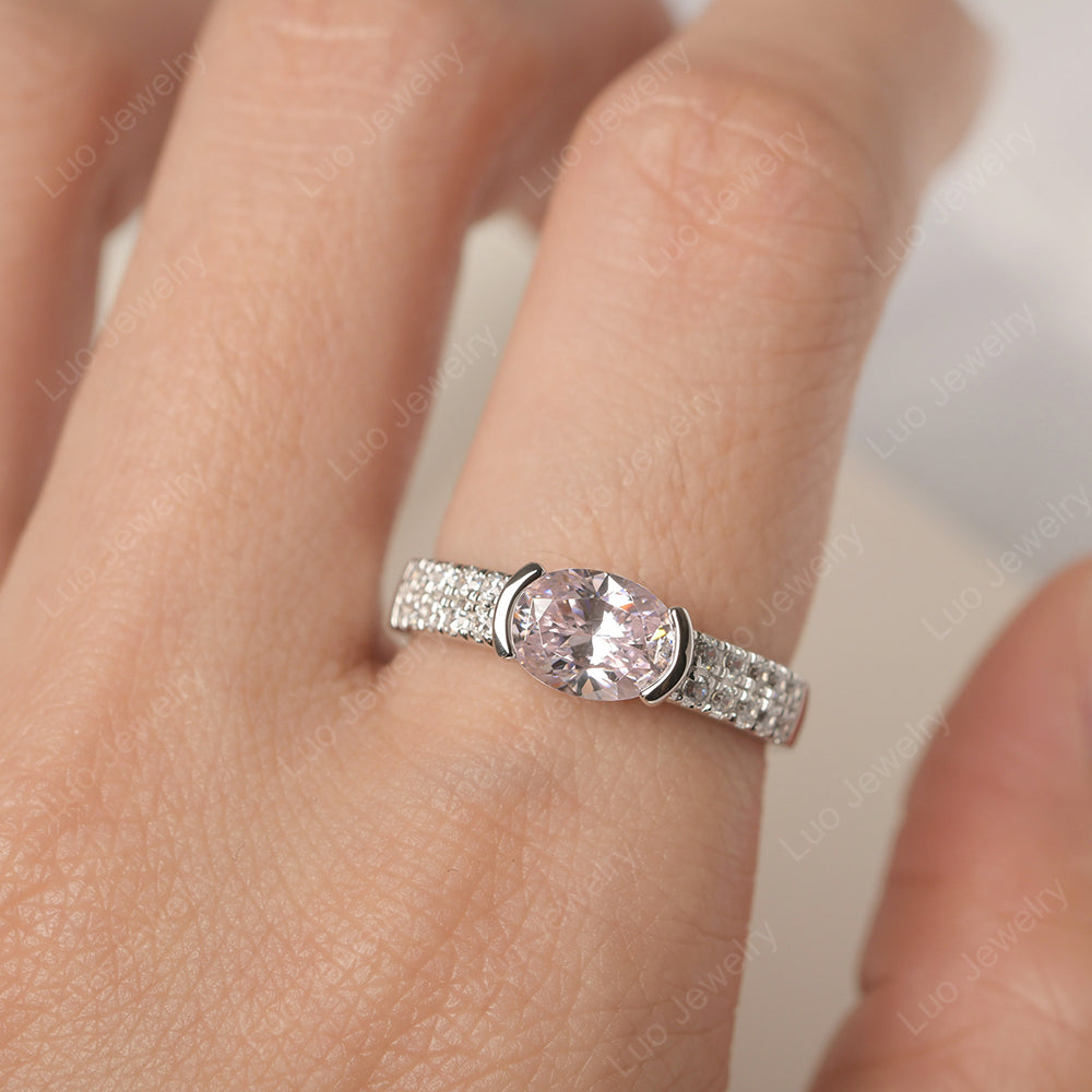 Oval Cut Cubic Zirconia Ring Double Pave Ring - LUO Jewelry