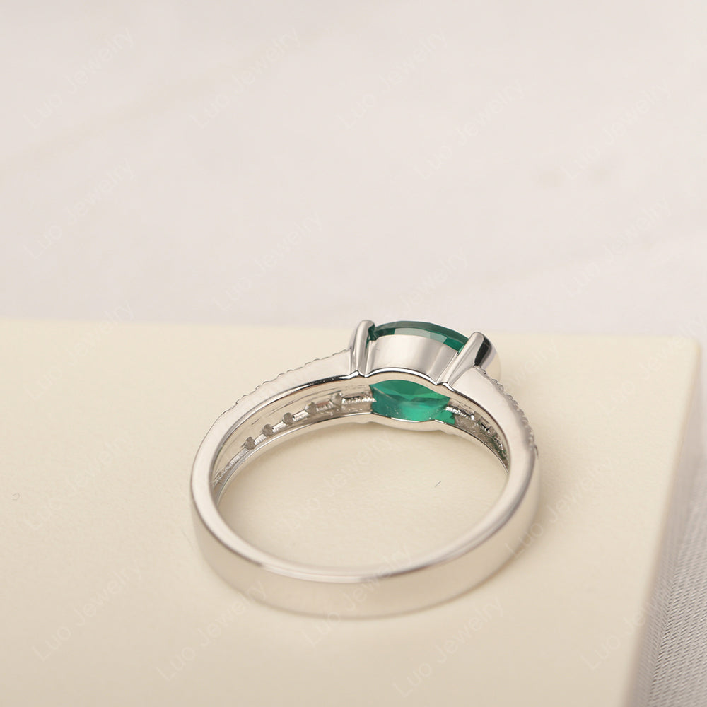 Oval Cut Lab Emerald Ring Double Pave Ring - LUO Jewelry