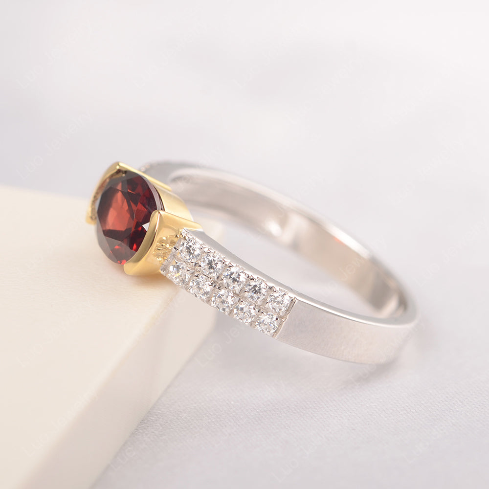 Oval Cut Garnet Ring Double Pave Ring - LUO Jewelry