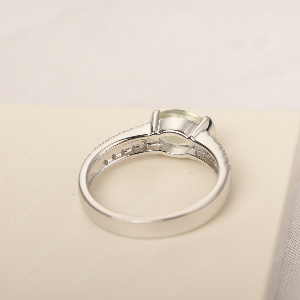 Oval Cut Green Amethyst Ring Double Pave Ring - LUO Jewelry