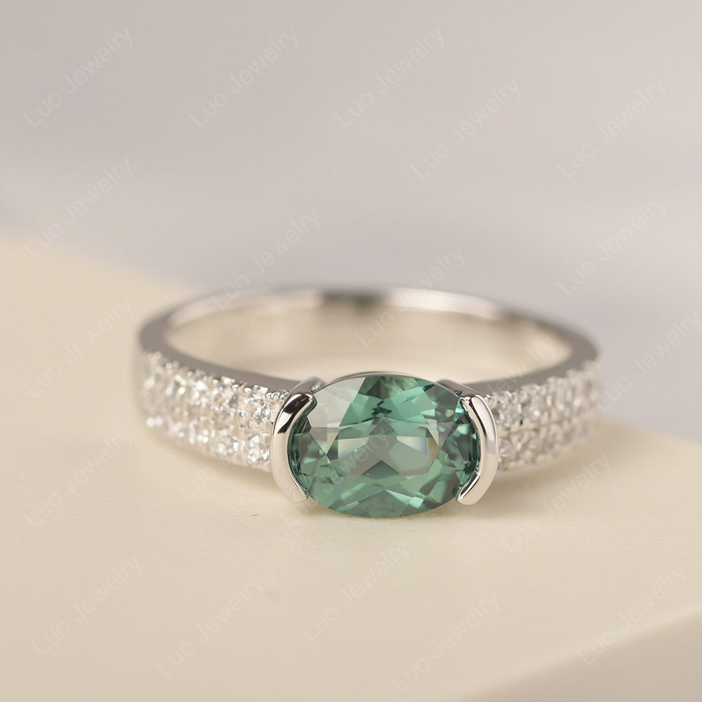 Oval Cut Green Sapphire Ring Double Pave Ring - LUO Jewelry