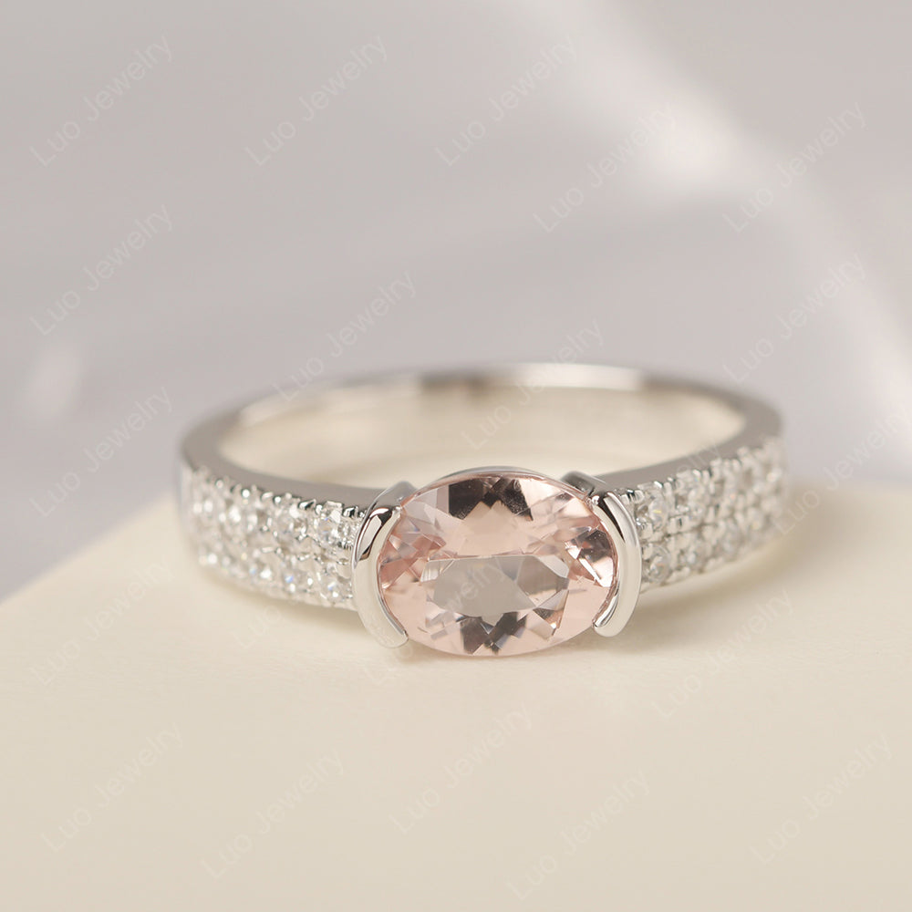 Oval Cut Morganite Ring Double Pave Ring - LUO Jewelry