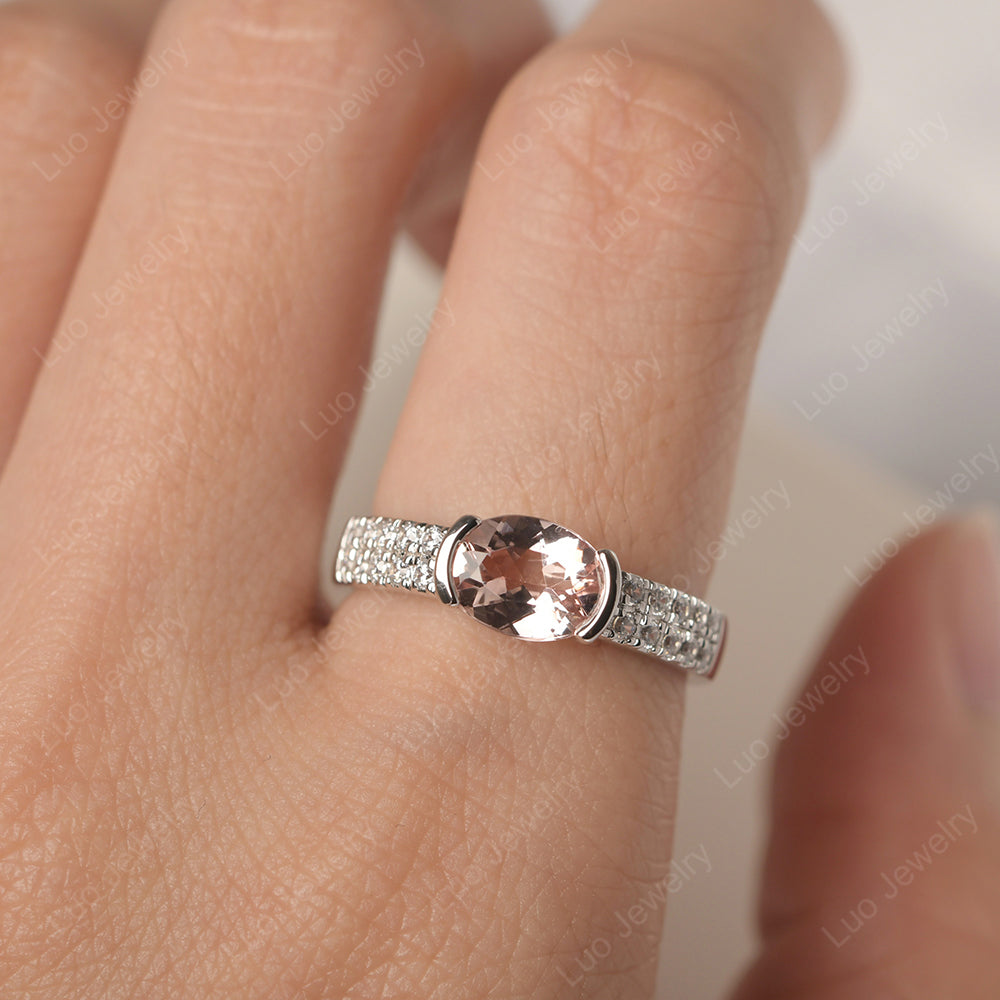 Oval Cut Morganite Ring Double Pave Ring - LUO Jewelry