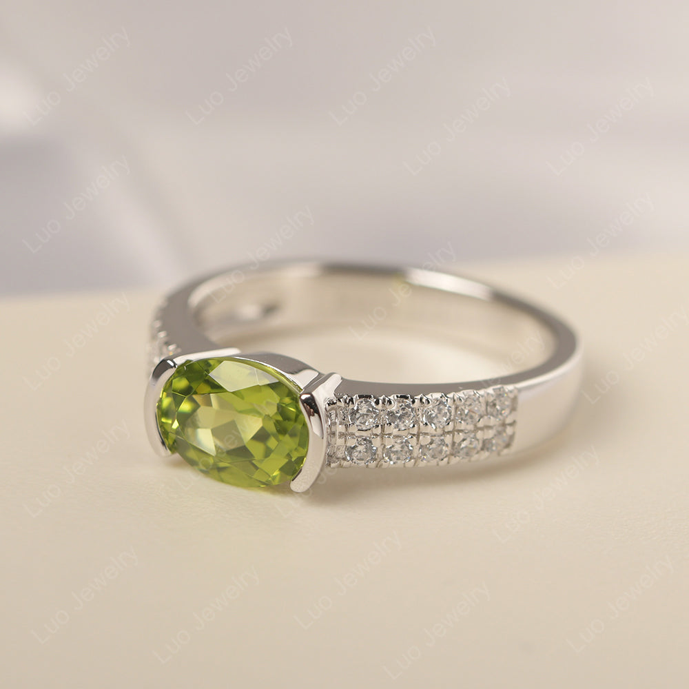 Oval Cut Peridot Ring Double Pave Ring - LUO Jewelry
