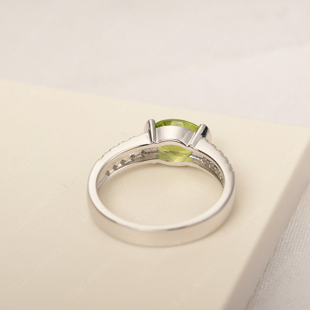 Oval Cut Peridot Ring Double Pave Ring - LUO Jewelry