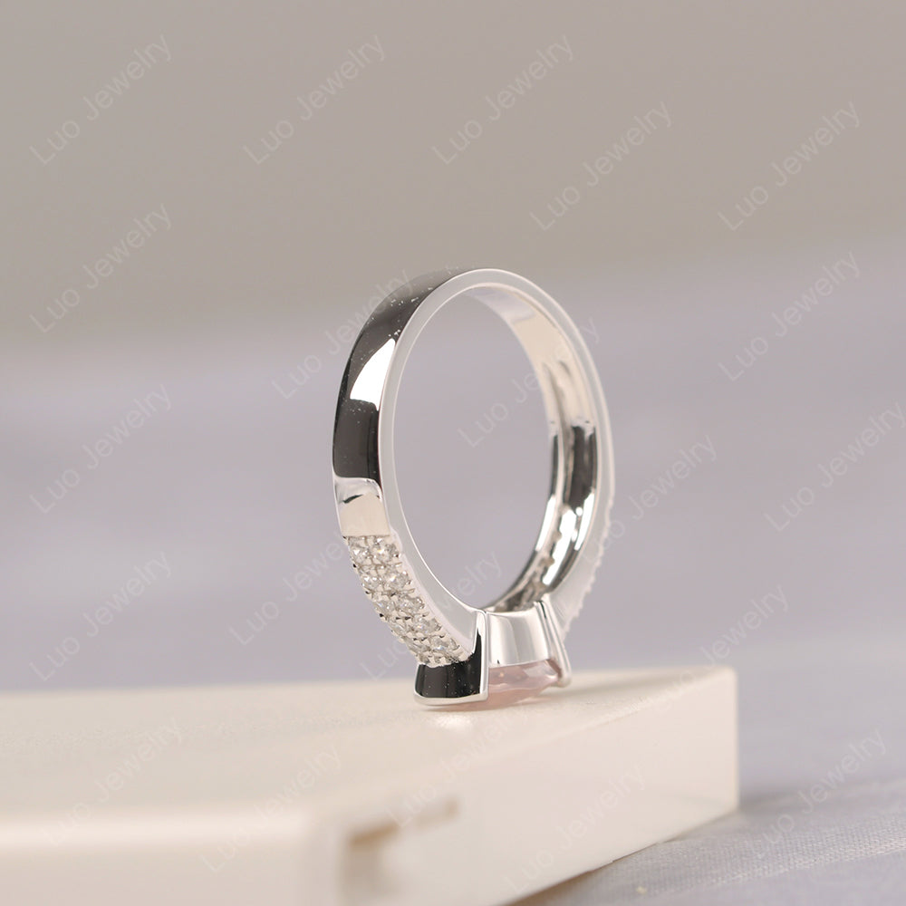 Oval Cut Rose Quartz Ring Double Pave Ring - LUO Jewelry