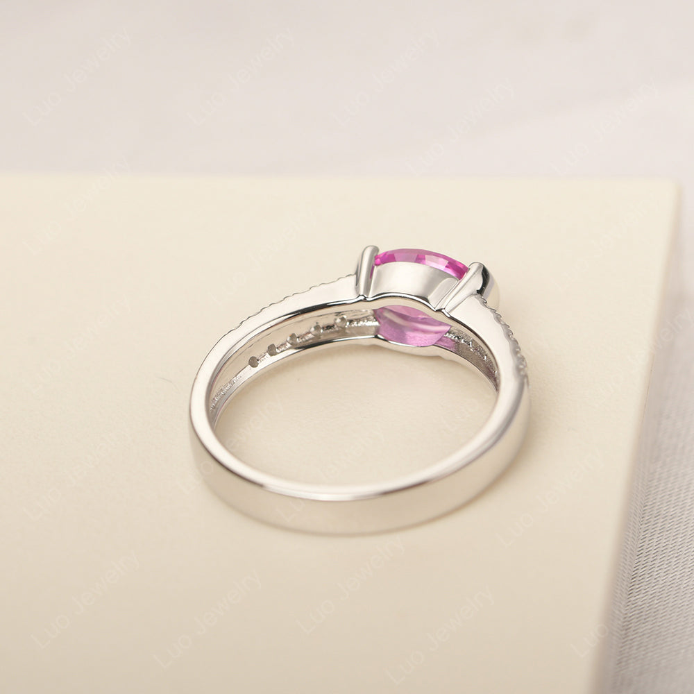 Oval Cut Pink Sapphire Ring Double Pave Ring - LUO Jewelry