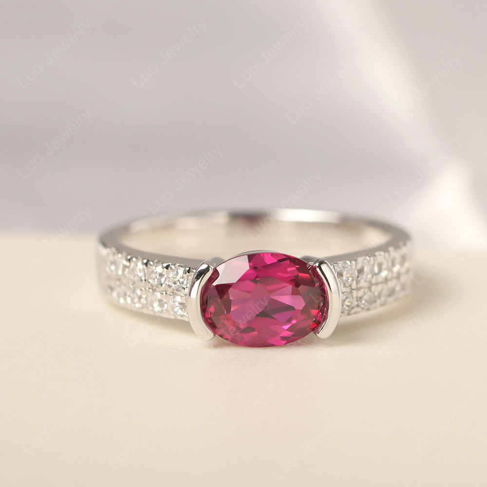 Oval Cut Ruby Ring Double Pave Ring - LUO Jewelry