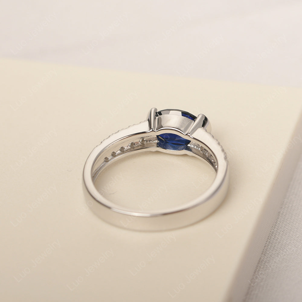 Oval Cut Lab Sapphire Ring Double Pave Ring - LUO Jewelry