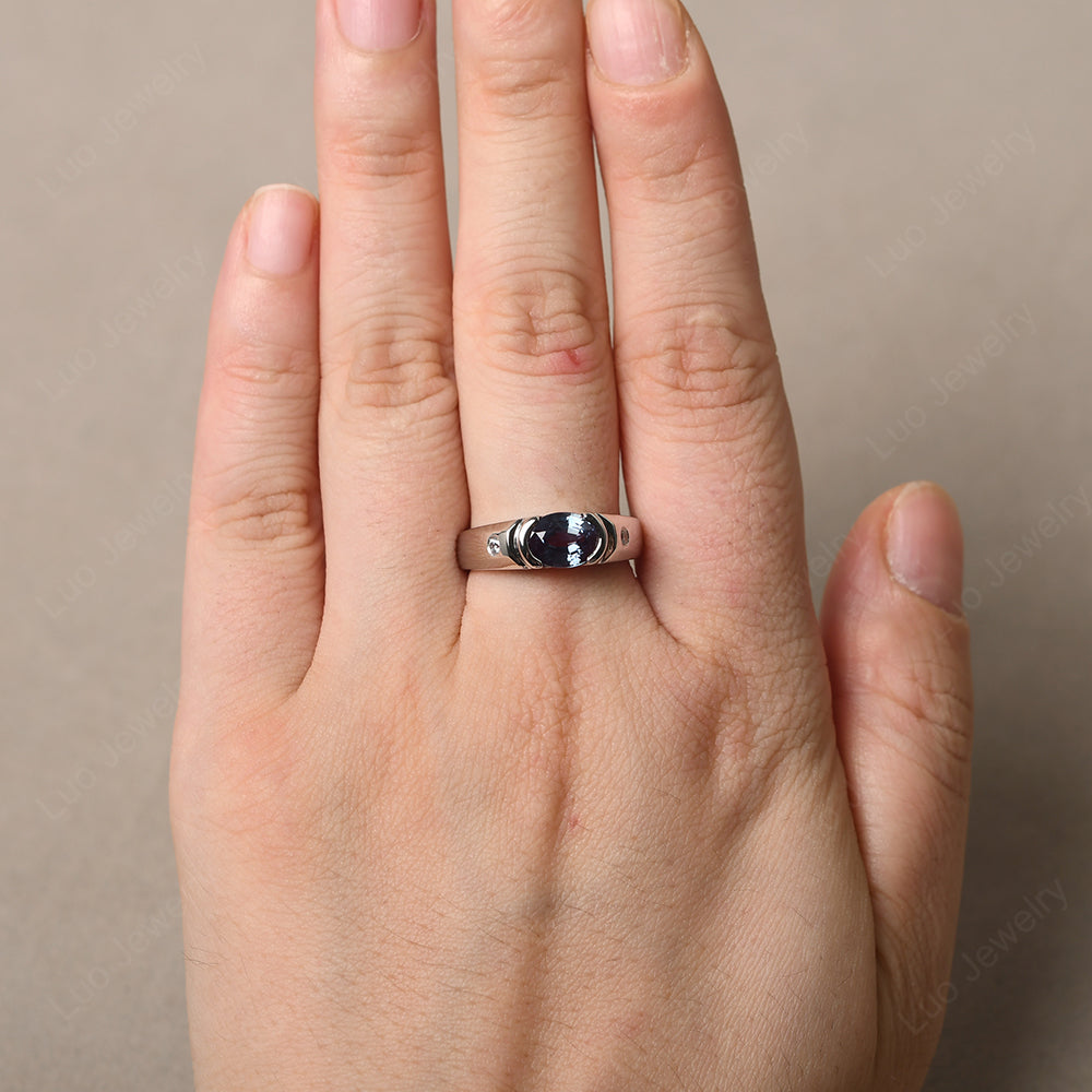 Alexandrite Ring East West Oval Engagement Ring - LUO Jewelry