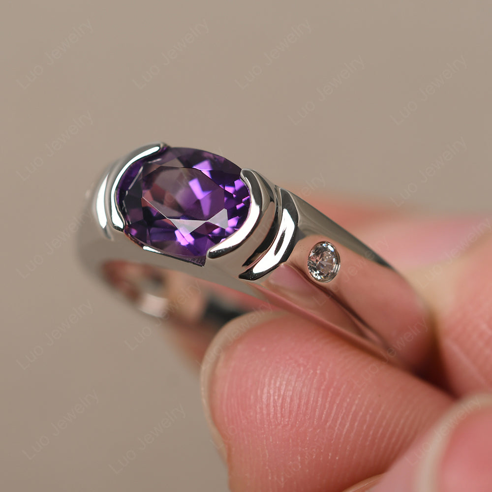 Amethyst Ring East West Oval Engagement Ring - LUO Jewelry