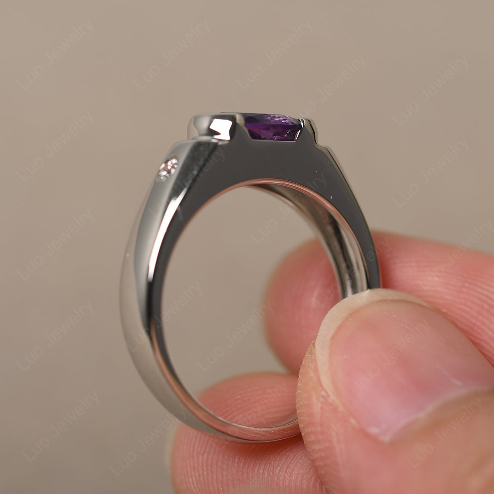 Amethyst Ring East West Oval Engagement Ring - LUO Jewelry