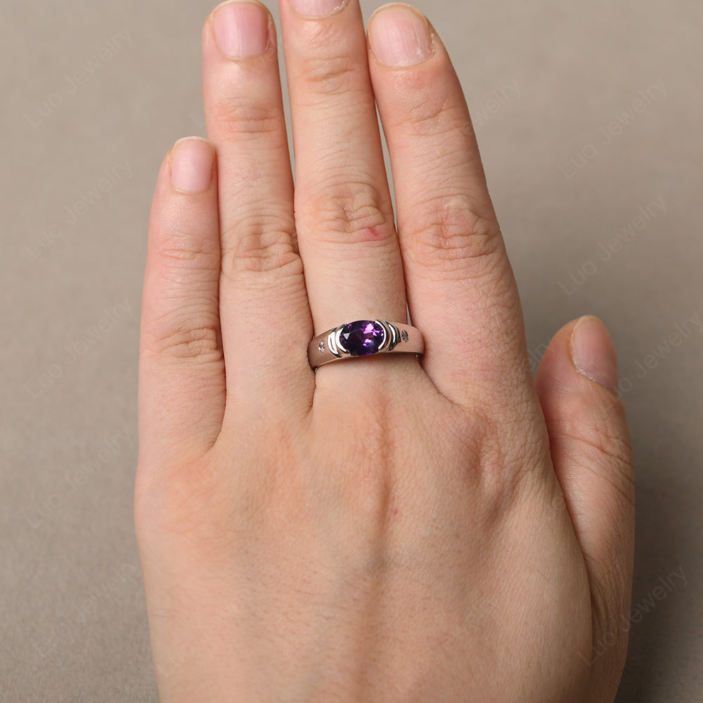 Amethyst Ring East West Oval Engagement Ring - LUO Jewelry