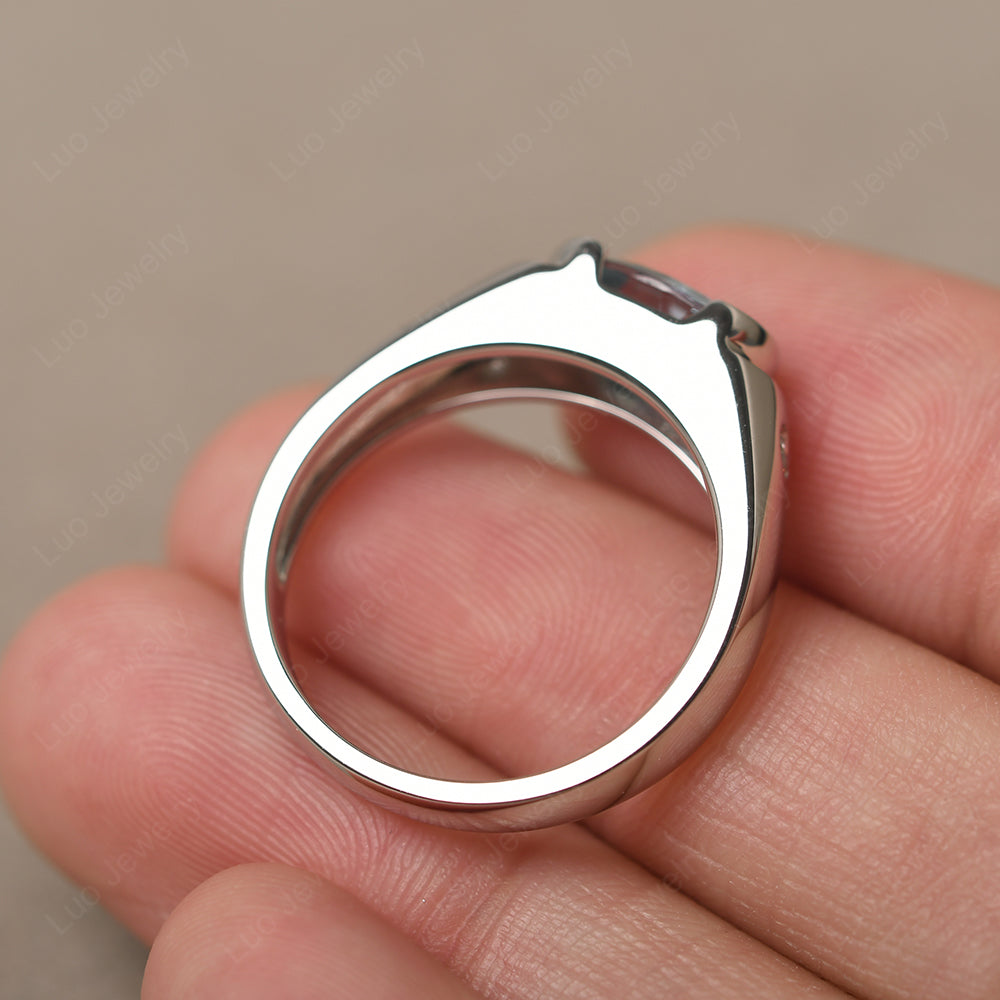 Aquamarine Ring East West Oval Engagement Ring - LUO Jewelry