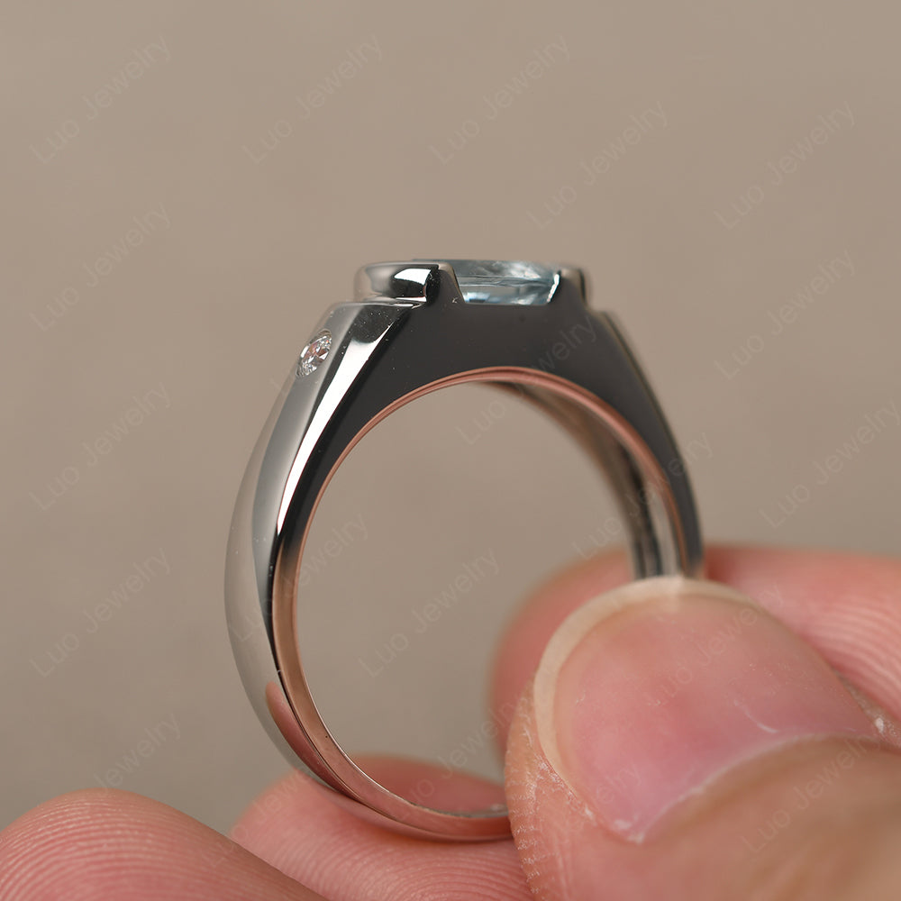 Aquamarine Ring East West Oval Engagement Ring - LUO Jewelry