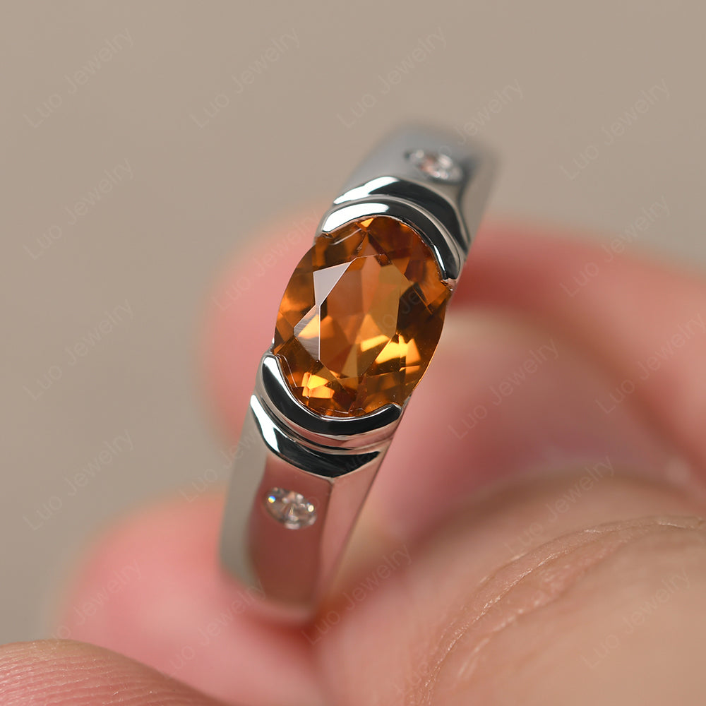 Citrine Ring East West Oval Engagement Ring - LUO Jewelry