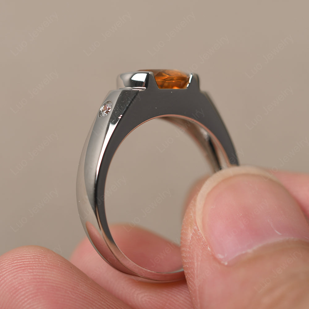 Citrine Ring East West Oval Engagement Ring - LUO Jewelry