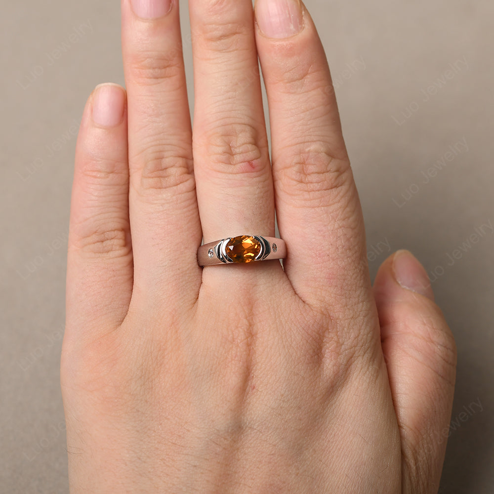 Citrine Ring East West Oval Engagement Ring - LUO Jewelry