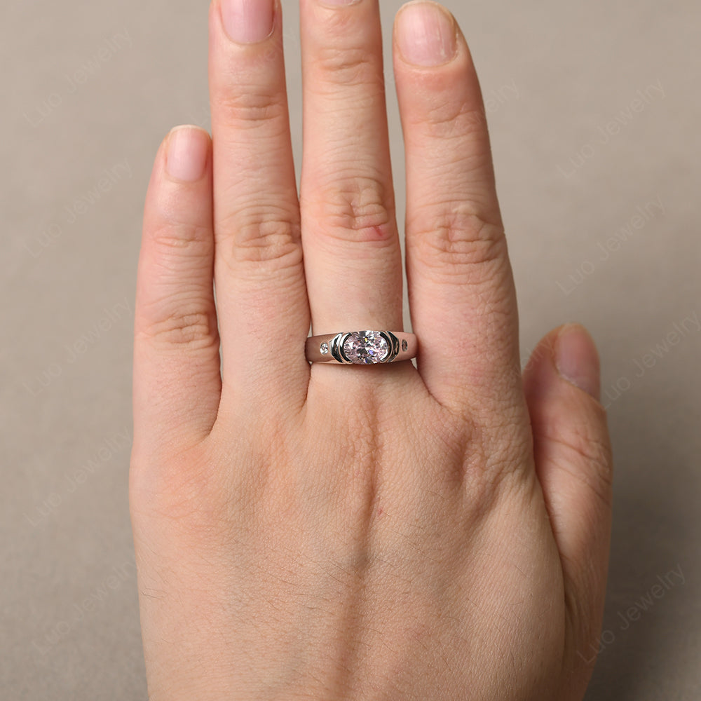 Cubic Zirconia Ring East West Oval Engagement Ring - LUO Jewelry