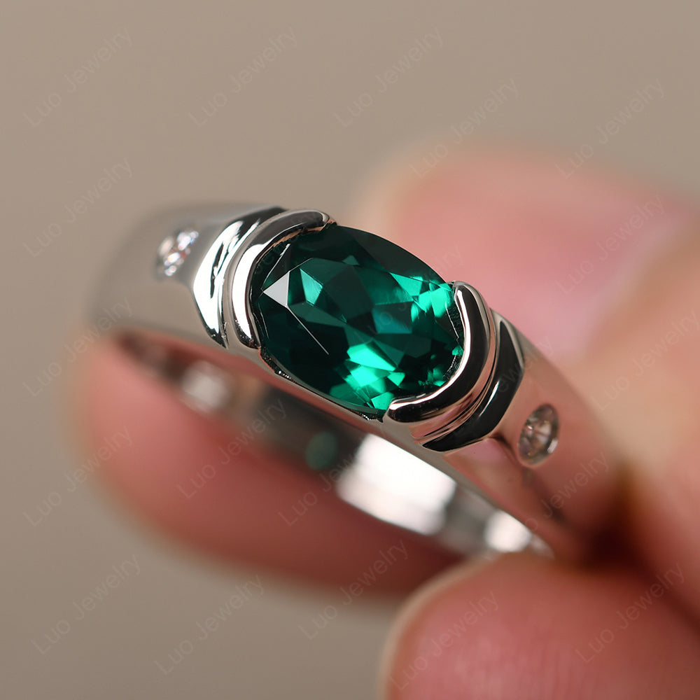 Emerald Ring East West Oval Engagement Ring - LUO Jewelry