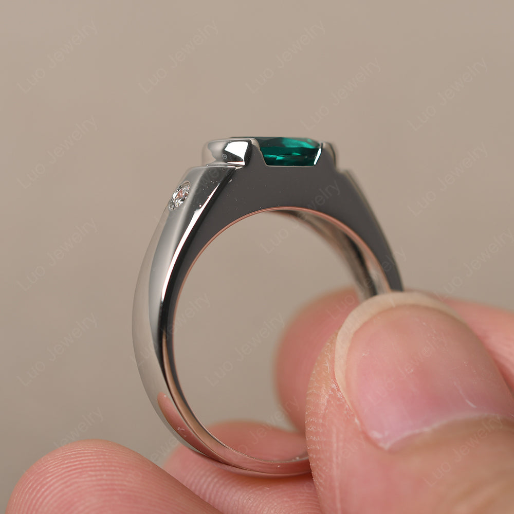Emerald Ring East West Oval Engagement Ring - LUO Jewelry