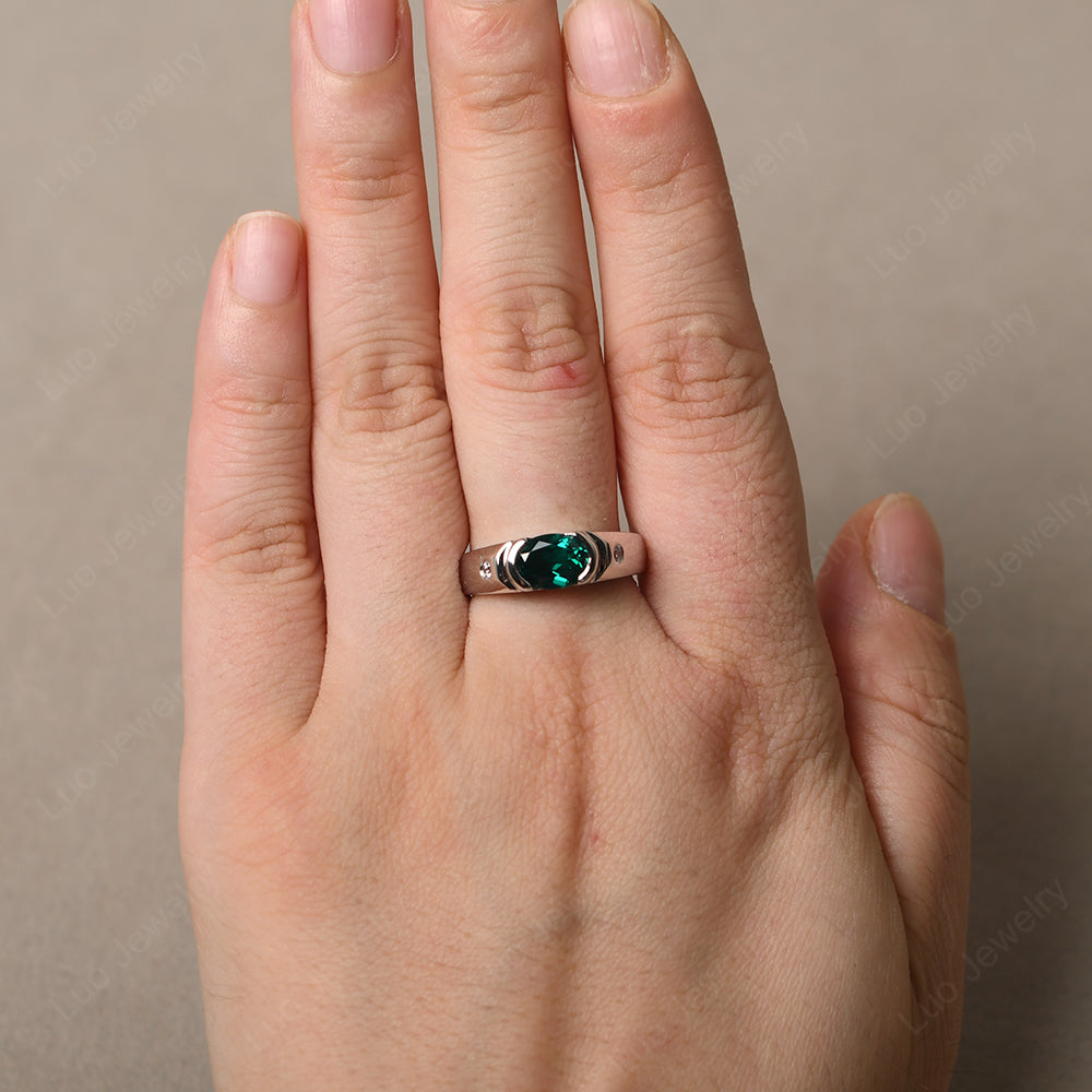 Emerald Ring East West Oval Engagement Ring - LUO Jewelry