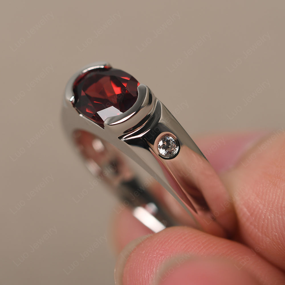 Garnet Ring East West Oval Engagement Ring - LUO Jewelry