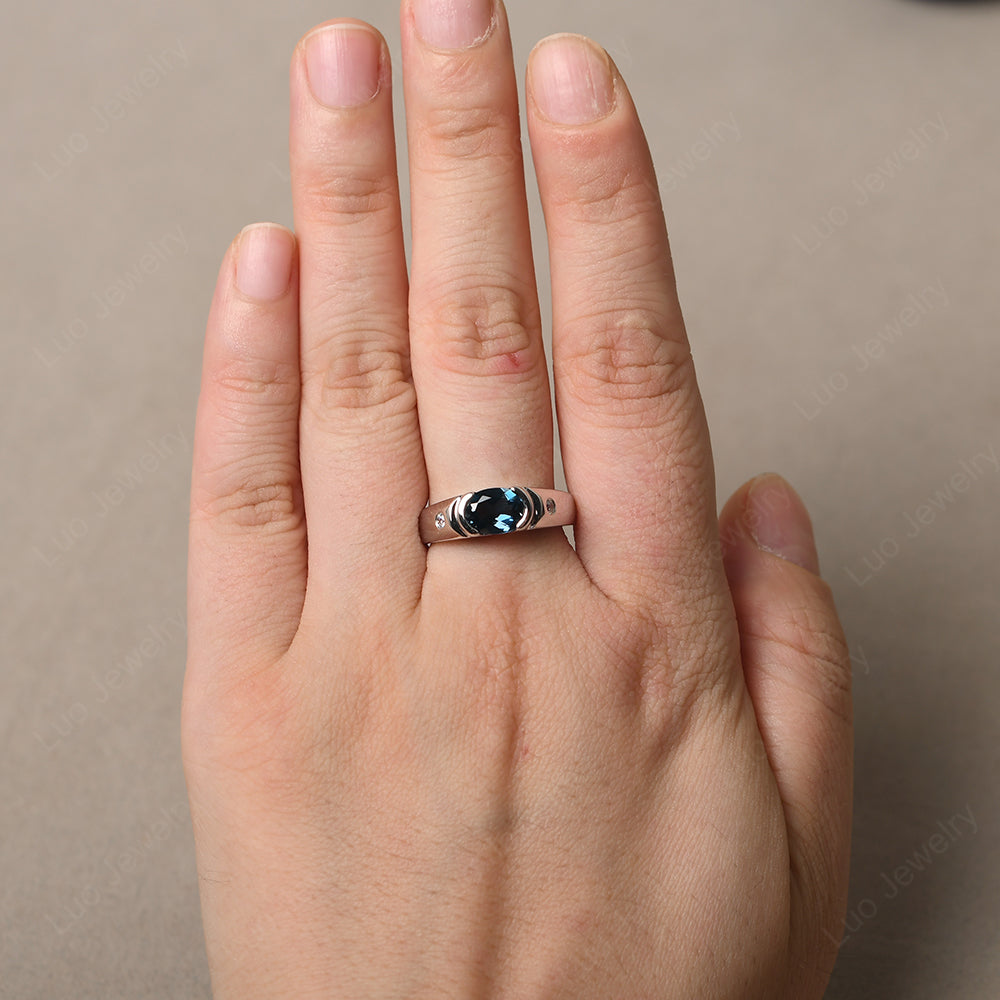 London Blue Topaz Ring East West Oval Engagement Ring - LUO Jewelry