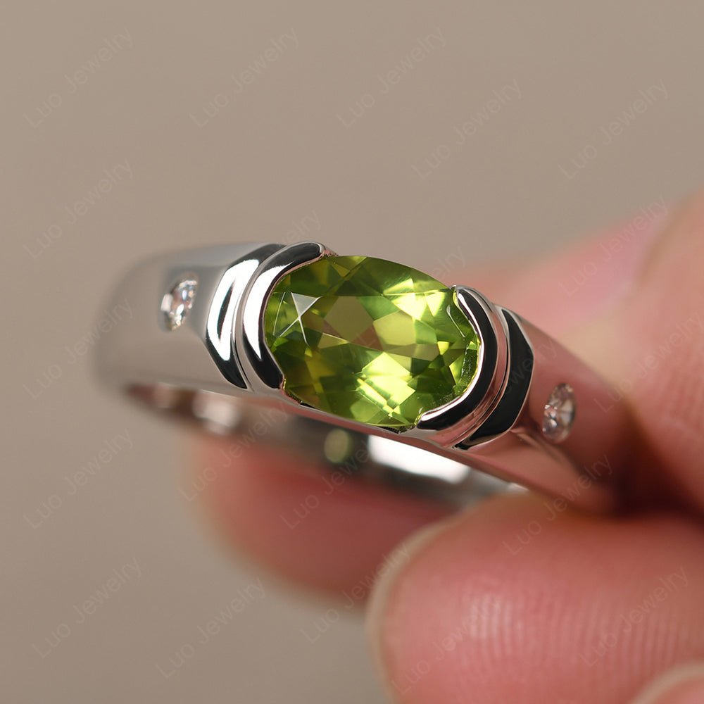 Peridot Ring East West Oval Engagement Ring - LUO Jewelry